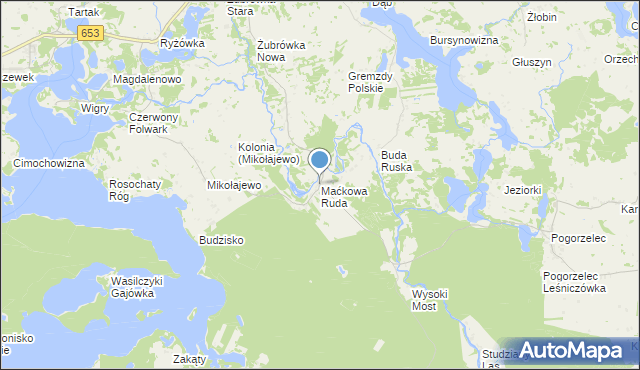 mapa Maćkowa Ruda, Maćkowa Ruda gmina Krasnopol na mapie Targeo